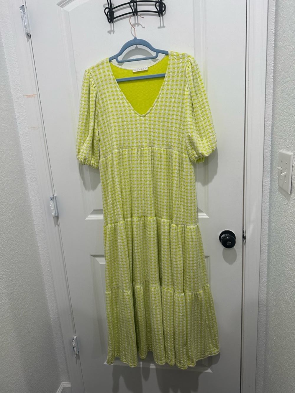 Karlie Light Lime checked Tiered V-Neck Maxi Dress